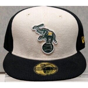 Oakland Athletics A's New Era 59Fifty Hemp Black White Fitted Hat  size 7 3/8